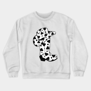 BLACK Cow Spots Cowboy Boots Crewneck Sweatshirt